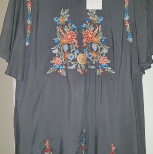 Entro dress lined gray dress w/embrodery